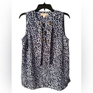 Sleeveless navy light, blue n white Top with tie front! Michael Kors size medium